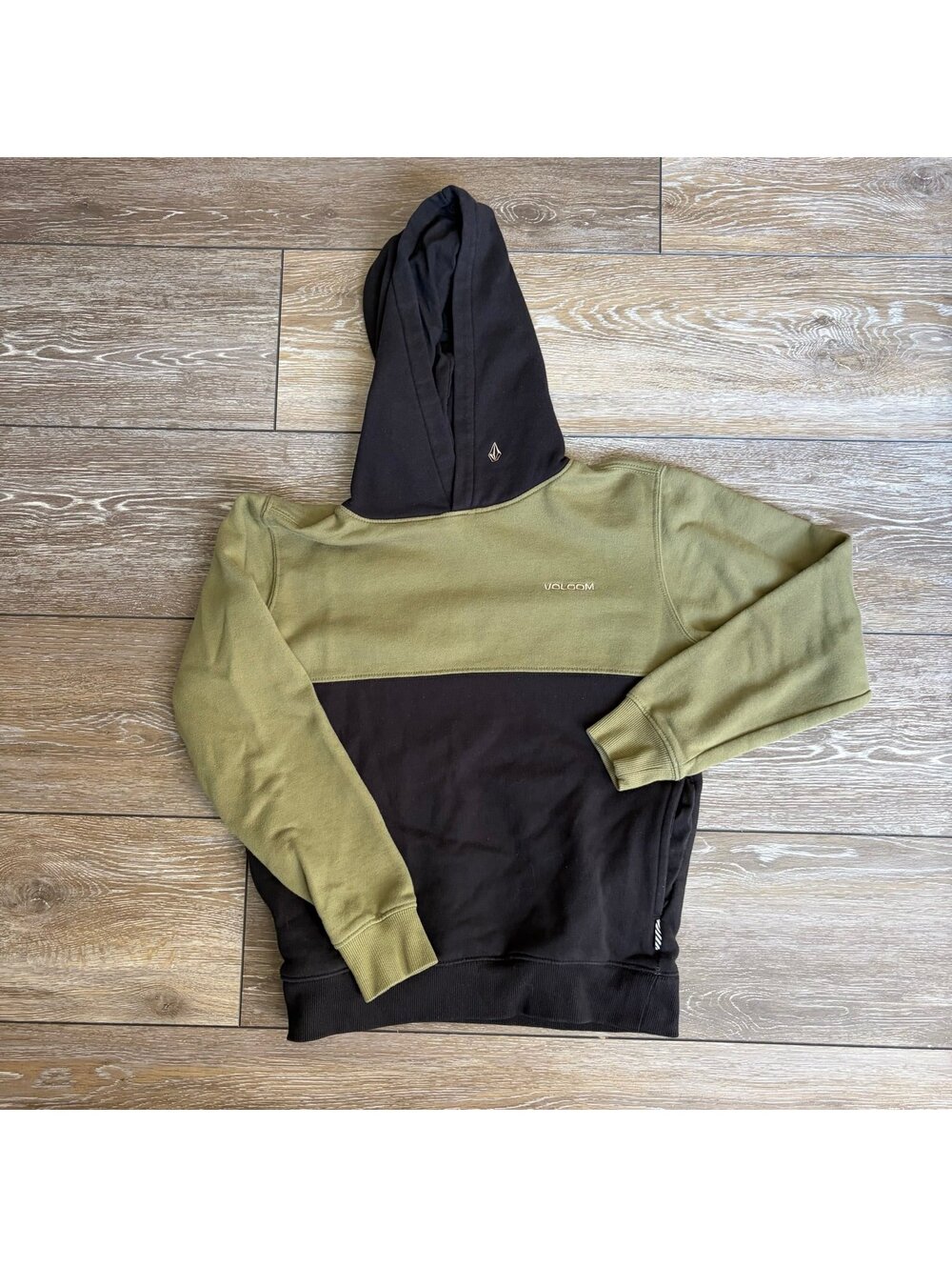 Volcom Green and Black Color Block Hoodie